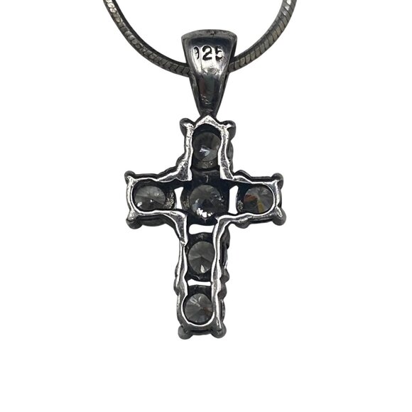 Vintage Sterling Silver 925 Necklace Cross Prong Set CZ .75" Pendant 18" 3.58g - Picture 7 of 9